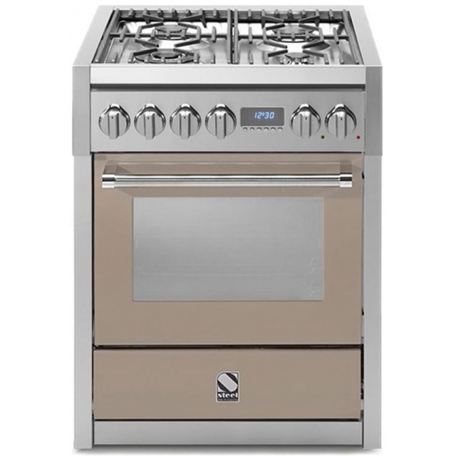 Aragaz Steel Genesi, 70X60cm, 4 arzatoare, cuptor electric multifunctional, timer, aprindere electronica, crem inchis