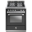 Aragaz Steel Ascot, 70X60cm, 4 arzatoare, cuptor electric multifunctional, timer, aprindere electronica, negru antracit