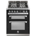 Aragaz Steel Ascot, 70X60cm, 4 arzatoare, cuptor dublu electric multifunctional, timer, aprindere electronica, negru