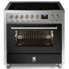 Aragaz Steel Enfasi E9F, 90X60cm, 6 arzatoare, cuptor electric multifunctional, timer, aprindere electronica, negru antracit