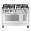 Aragaz Lofra Professional 120 PBPD126GV+E/2CI, 120x60cm, 7 arzatoare, 2 cuptoare, rotisor, grill electric, timer, alb