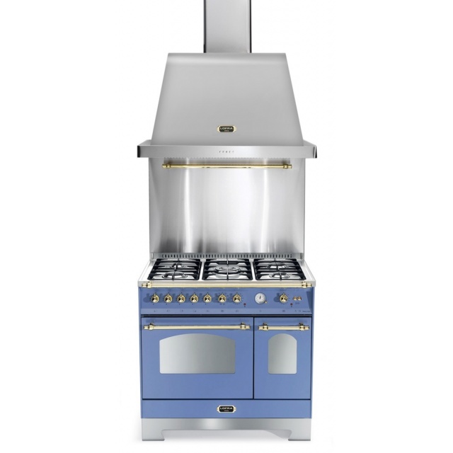 Set Aragaz Lofra Dolcevita RLVD96MFTE/CI, 90x60cm, gaz, 5 arzatoare, cuptor dublu+Splash Back 90+Hota Dolcevita 90, albastru