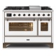 Aragaz ILVE Majestic M12N, 120x70cm, 8 arzatoare, cuptor dublu, aprindere electronica, siguranta Stop- Gaz, alb