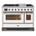 Aragaz ILVE Majestic M12N, 120x70cm, 8 arzatoare, cuptor dublu, aprindere electronica, siguranta Stop- Gaz, alb