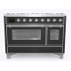 Aragaz ILVE Majestic M12N, 120x70cm, 8 arzatoare, cuptor dublu, aprindere electronica, siguranta Stop- Gaz, negru mat