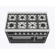 Aragaz ILVE Majestic M12N, 120x70cm, 8 arzatoare, cuptor dublu, aprindere electronica, siguranta Stop- Gaz, negru mat
