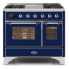 Aragaz ILVE Majestic MD10N, 100x70cm, 6 arzatoare, cuptor dublu, aprindere electronica, siguranta gaz, albastru