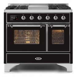 Aragaz ILVE Majestic MD10N, 100x70cm, 4 arzatoare+Coupe de Feu, cuptor dublu, aprindere electronica, siguranta gaz, negru