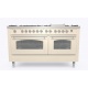 Aragaz ILVE Nostalgie P15N,150x70cm, 7 arzatoare + Fry Top, cuptor dublu,aprindere electronica, siguranta stop gaz, alb antic