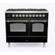 Aragaz ILVE Nostalgie PD10N, 100x60cm, 6 arzatoare, cuptor dublu, aprindere electronica, sigurante stop gaz, negru