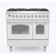 Aragaz ILVE Nostalgie PD09N, 90x60cm, gaz, 6 arzatoare, cuptor dublu, aprindere electronica, siguranta Stop Gaz, alb