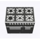 Aragaz ILVE Nostalgie PD09N, 90x60cm, 6 arzatoare, cuptor dublu, aprindere electronica, siguranta Stop Gaz,negru antracit