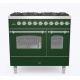 Aragaz ILVE Nostalgie PD09N, 90x60cm, 4 arzatoare + Fry Top, cuptor dublu, aprindere electronica, siguranta Stop Gaz, verde