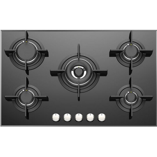 Plita incorporabila Foster CERAMIK 7039 632, gaz, 77cm , 5 arzatoare, aprindere electrica, siguranta gaz, sticla neagra