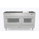 Aragaz ILVE Professional Plus P15W, 150x60cm, 7 arzatoare+placa Fry Top, cuptor dublu, aprindere electronica, siguranta gaz,inox