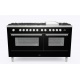 Aragaz ILVE Professional Plus P15W,150x60cm,7 arzatoare+Fry Top,cuptor dublu, aprindere electronica, siguranta gaz, negru lucios