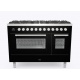 Aragaz ILVE Professional Plus P12W, 120x60cm, 8 arzatoare, cuptor dublu, aprindere electronica, siguranta Stop Gaz, negru lucios