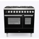 Aragaz ILVE Professional PlusPD09W,90x60cm,4 arzatoare+FryTop,cuptor dublu,aprindere electronica,siguranta Stop Gaz,negru lucios