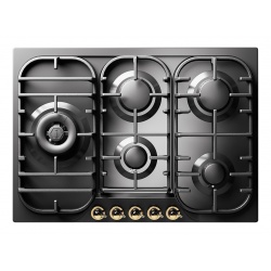 Plita incorporabila ILVE Nostalgie HCB70S, 70 cm, 5 arzatoare, aprindere electronica, siguranta Stop-Gaz, negru mat
