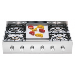 Aragaz Tecnogas P1X66M4VC, 60 cm, gaz, 4 arzatoare, grill, otel inoxidabil