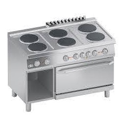 Aragaz profesional electric, Ata Italia K7ECU15FF cu 6 arzatoare patrate si cuptor electric 2/1GN si suport deshis