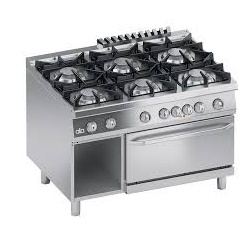 Aragaz profesional pe gaz, Ata Italia K4MCUS15FF cu 6 arzatoare, cuptor electric, suport deschis