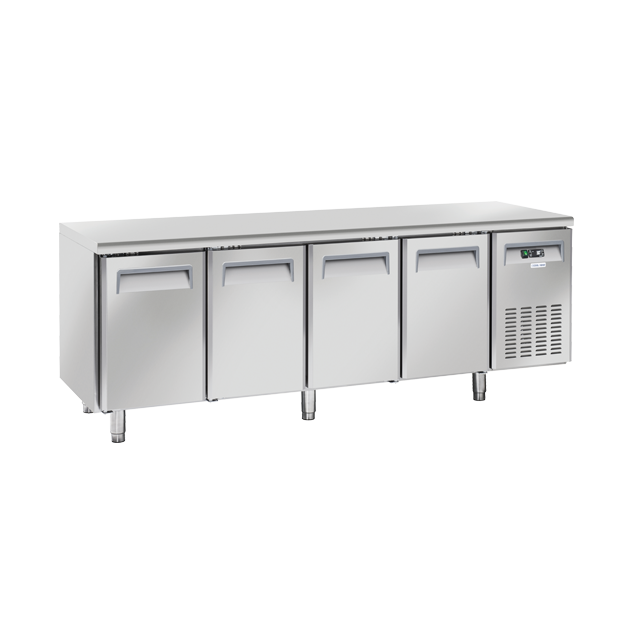 Masa rece Cool Head QR 4100, cu 4 usi, capacitate 400 l, lungime 225 cm, temperatura -2°/ +8°C, inox