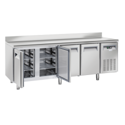 Masa rece cu rebord Cool Head QR 4200, cu 4 usi, capacitate 400 l, lungime 225 cm, temperatura -2°/ +8°C, inox