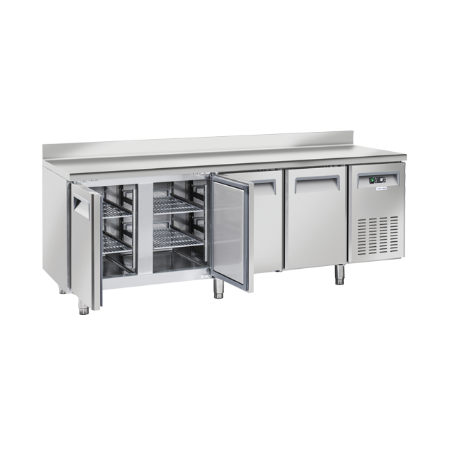 Masa rece cu rebord Cool Head QR 4200, cu 4 usi, capacitate 400 l, lungime 225 cm, temperatura -2°/ +8°C, inox