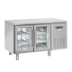 Masa rece cu usi din sticla Cool Head QRG 2100, 2 usi, capacitate 260 l, lungime 135 cm, temperatura +3°/ +10°C, inox