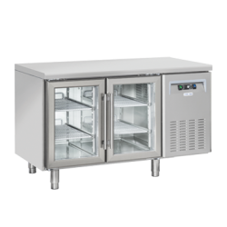 Masa rece cu usi din sticla Cool Head QRG 2100, 2 usi, capacitate 260 l, lungime 135 cm, temperatura +3°/ +10°C, inox