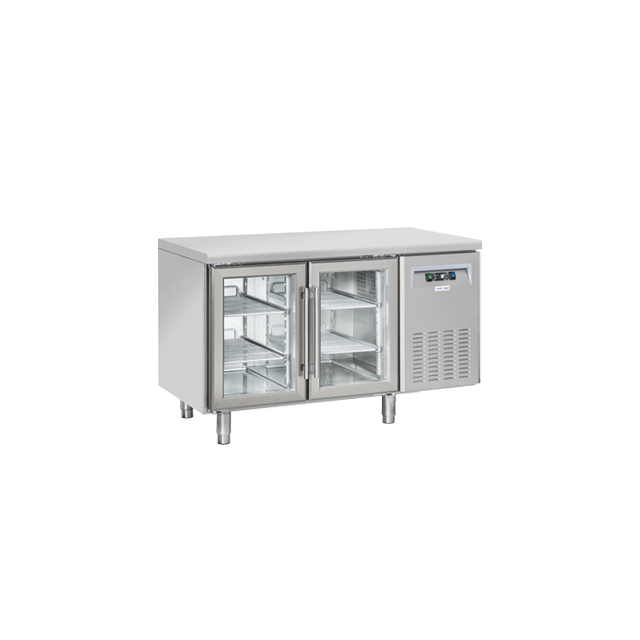 Masa rece cu usi din sticla Cool Head QRG 2100, 2 usi, capacitate 260 l, lungime 135 cm, temperatura +3°/ +10°C, inox