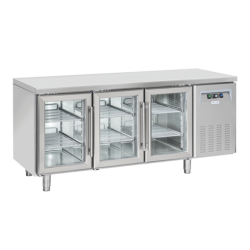 Masa rece cu usi din sticla Cool Head QRG 3100, 3 usi, capacitate 400 l, lungime 180 cm, temperatura +3°/ +10°C, inox