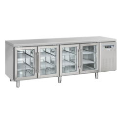 Masa rece cu usi din sticla Cool Head QRG 4100, 4 usi, capacitate 570 l, lungime 225 cm, temperatura +3°/ +10°C, inox