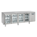 Masa rece cu usi din sticla Cool Head QRG 4100, 4 usi, capacitate 570 l, lungime 225 cm, temperatura +3°/ +10°C, inox