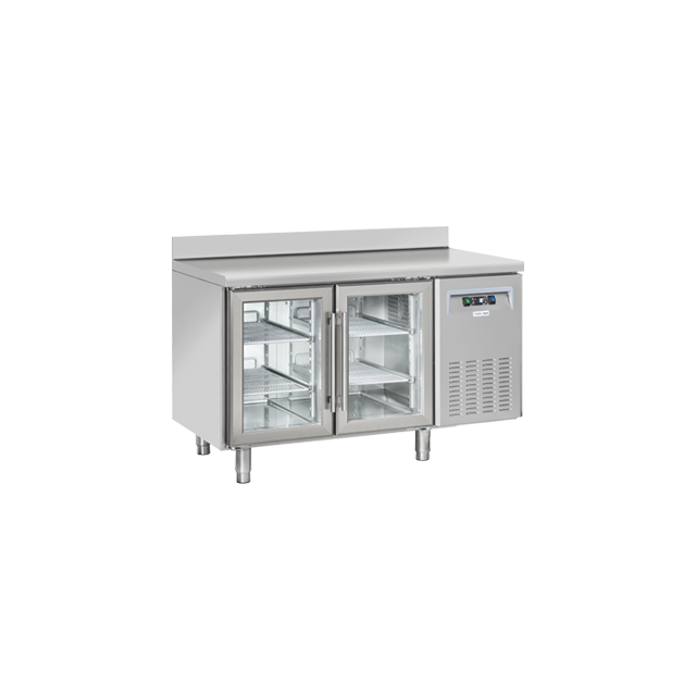 Masa rece cu rebord Cool Head SRG 2200, cu 2 usi din sticla, capacitate 230 l, lungime 135 cm, temperatura +3°/ +10°C, inox