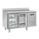 Masa rece cu rebord Cool Head SRG 2200, cu 2 usi din sticla, capacitate 230 l, lungime 135 cm, temperatura +3°/ +10°C, inox