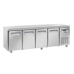 Masa rece Cool Head PA 4100, cu 4 usi, capacitate 748 l, lungime 248 cm, temperatura +2°/ +8°C, inox