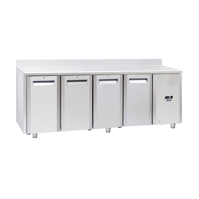 Masa rece cu rebord Cool Head QR 4200SG, cu 4 usi, capacitate 410 l, lungime 225.5 cm, temperatura -2°/ +8°C, inox