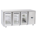 Masa rece cu usi din sticla Cool Head QRG 3100SG, 3 usi, capacitate 310 l, lungime 181.5 cm, temperatura +3°/ +10°C, inox