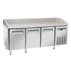 Masa rece pizza cu blat din granit Cool Head QZ 30, capacitate 640 l, lungime 202.5 cm, temperatura +2°/ +8°C, inox