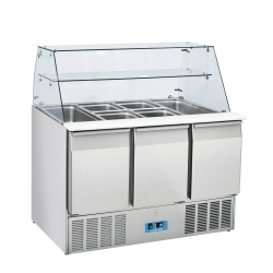 Masa rece saladeta cu vitrina Cool Head CRQ 93A, capacitate 364 l, lungime 136.5 cm, temperatura 0°/ +8°C, inox