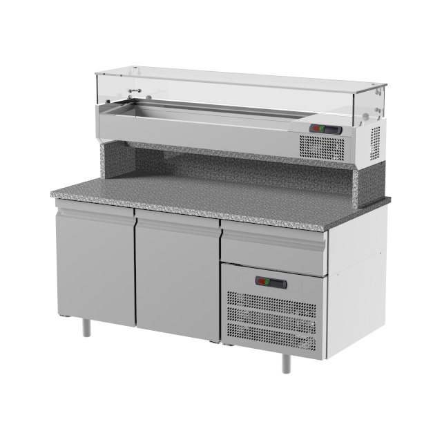 Masa rece pizza cu expunere ingrendiente, ILsa Neos BNPZ0200, cu rebord, cu 2 usi, temperatura -2/+8°C, inox