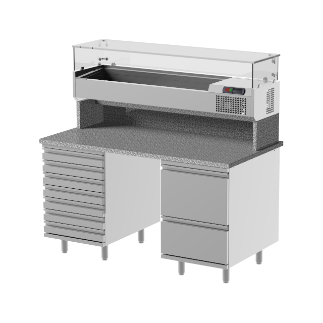 Masa rece pizza cu expunere ingrendiente, ILsa Neos BNPZ0150, cu rebord, refrigerat, inox