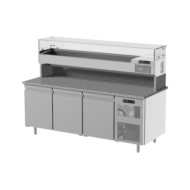 Masa rece pizza cu expunere ingrendiente, ILsa Neos BNPZ0100, 3 usi, cu rebord, -2/+8°C, inox