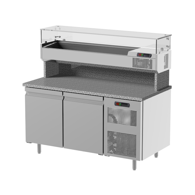 Masa rece pizza cu expunere ingrendiente, ILsa Neos BNPZ0070, 2 usi, cu rebord, -2/+8°C, inox