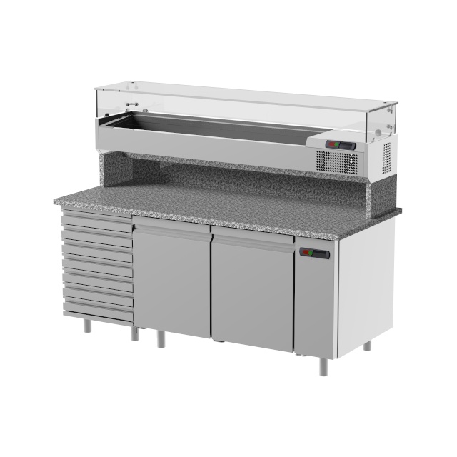 Masa rece pizza cu expunere ingrendiente, ILsa Neos BNPZ0060, 2 usi, cu rebord, 0/+15°C, inox