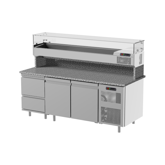 Masa rece pizza cu expunere ingrendiente, ILsa Neos BNPZ0040, 2 usi, cu rebord, 0/+15°C, inox