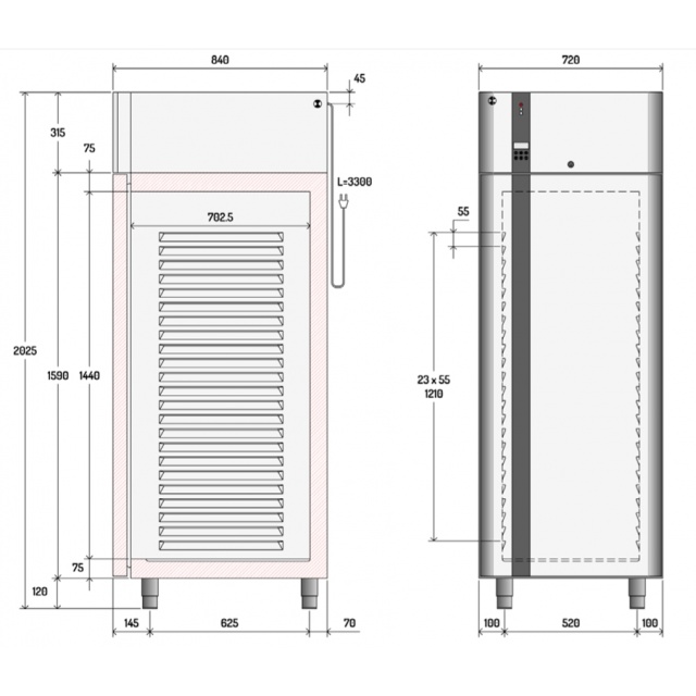 Frigider profesional ILsa Evolve AEF7X2500, capacitate 700 L, temperatura -2+8°C, inox