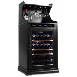 Vitrina de vinuri Datron capacitate 46-62 sticle cu rafturi pentru agățarea paharelor de vin negru